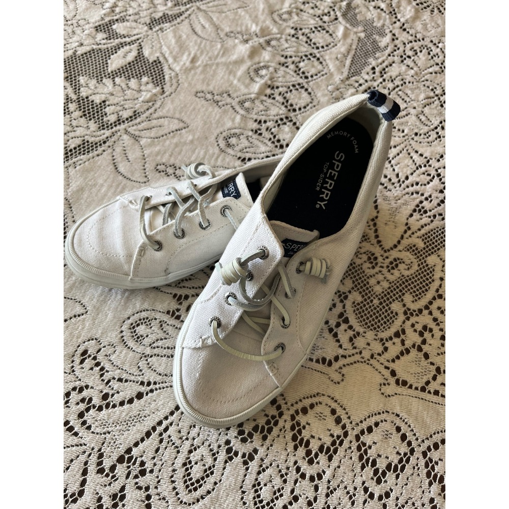 Sperry Top-Sider Crest Vibe White Linen Sneakers Womens 7 STS99250 Slip On